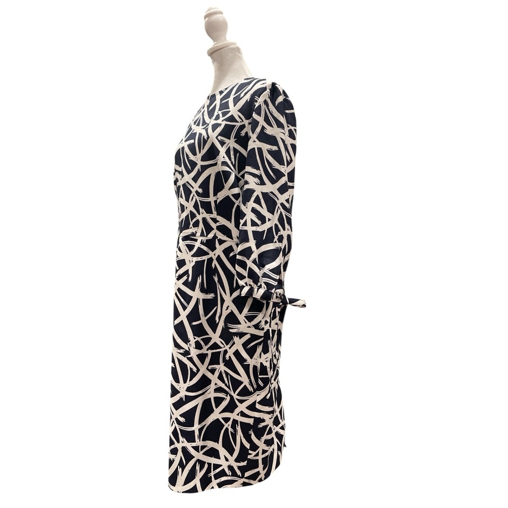 Navy Abstract Midi Dress M Office Chic Parisian Minimalist - Picture 5 of 8